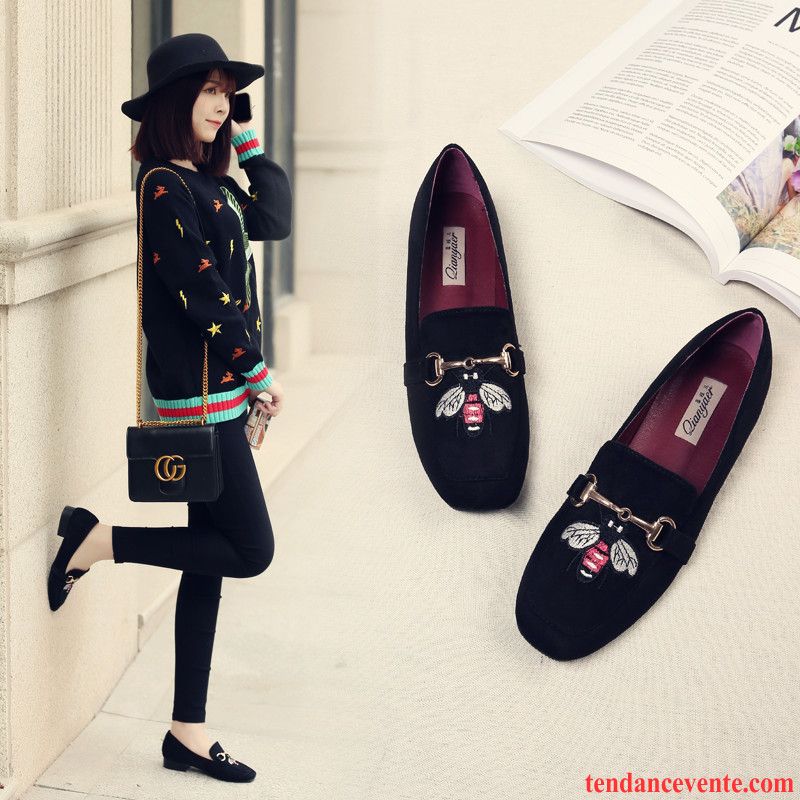 Mocassin Femme Marque Derbies L'automne Broderie Métal Printemps Femme Tête Carrée Abeille Plates