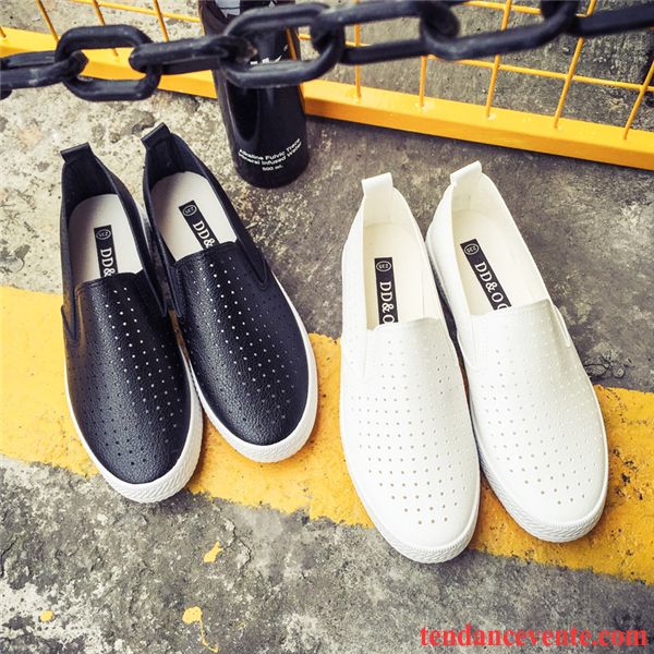 Mocassin Femme À Talon Toile Respirant Été Décontractée En Cuir Paresseux Blanc Femme Slip-on Plates Noir