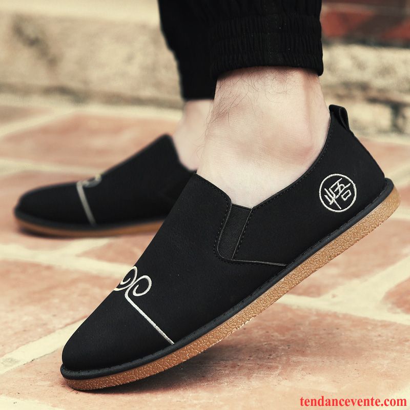 Mocassin Homme Cuir Marron Slip-on Tendance Paresseux Rétro Décontractée Homme Chaussures De Skate En Cuir Noir