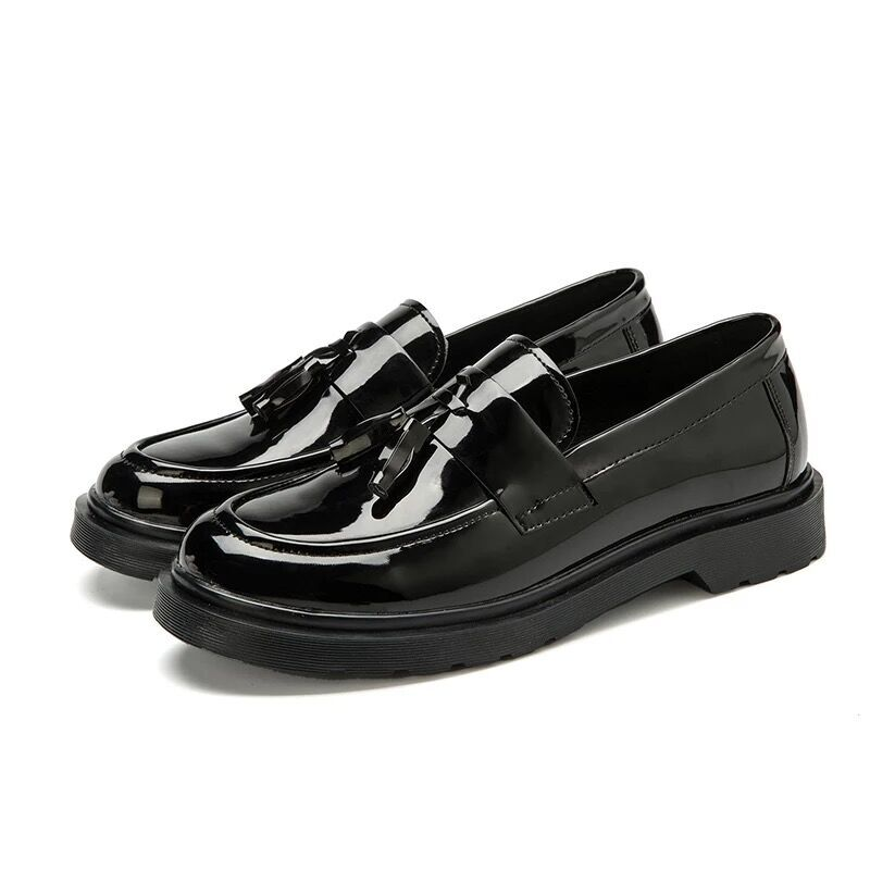 Mocassin Homme Cuir Noir Tendance Étudiant L'automne Angleterre Noir Homme Slip-on Derbies Tous Les Assortis