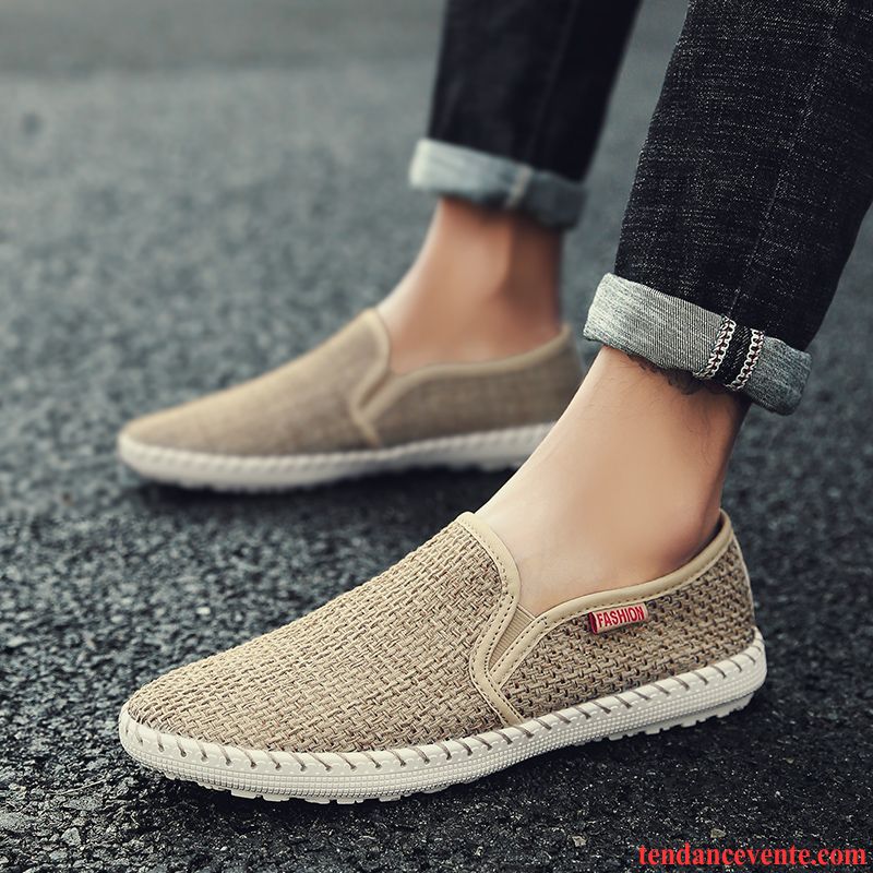 Mocassin Homme Gris Homme Jeunesse Tendance Été Toile Tous Les Assortis Chaussures En Tissu Cyan Pas Cher