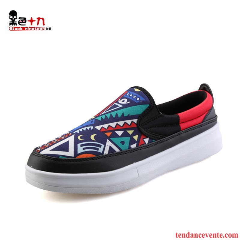 Mocassin Homme Vert Printemps Slip-on Homme Paresseux Décontractée Tendance Graffiti Imprimé Respirant Toile Cyan Pas Cher