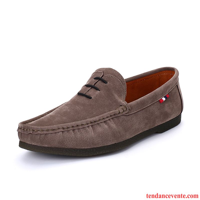 Mocassin Nubuck Homme Jeunesse Tendance Personnalité Cuir Véritable Homme Paresseux Bout Rond Écarlate