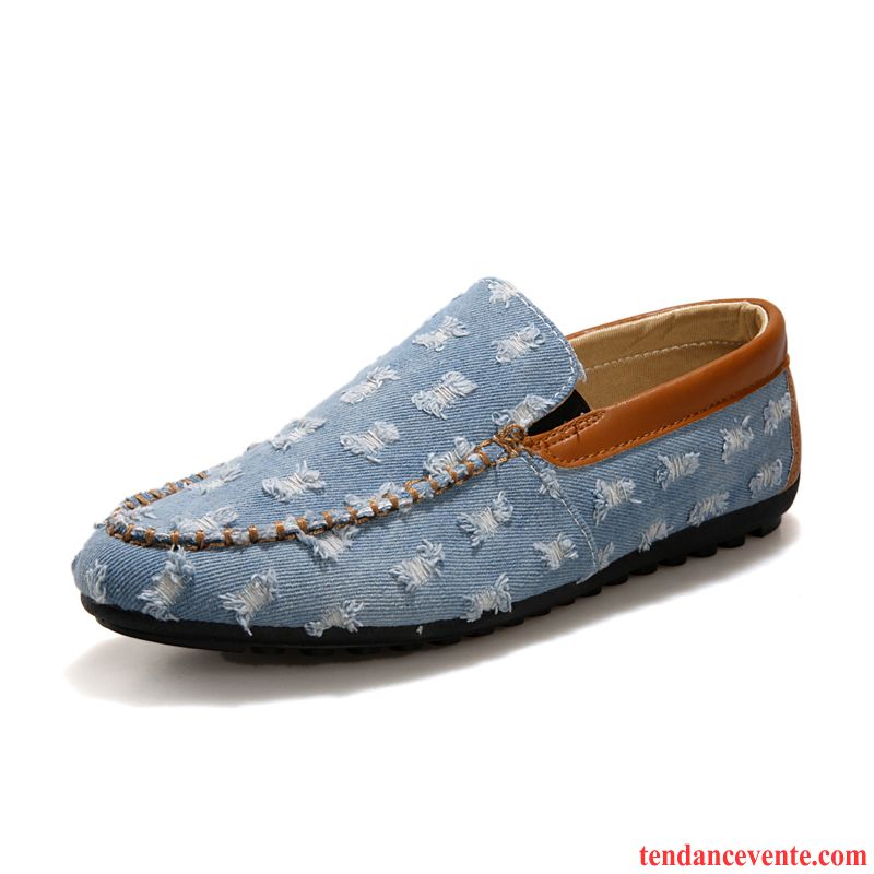 Mocassin Petit Talon Chaussures De Conduite Toile Chaussures En Tissu Été Paresseux Décontractée Homme Pas Cher