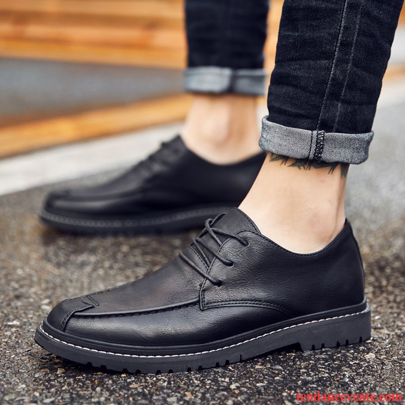 Mocassin Pompon Homme Jeunesse Décontractée Homme Angleterre Printemps Laçage Noir Derbies Tendance Saumon Pas Cher