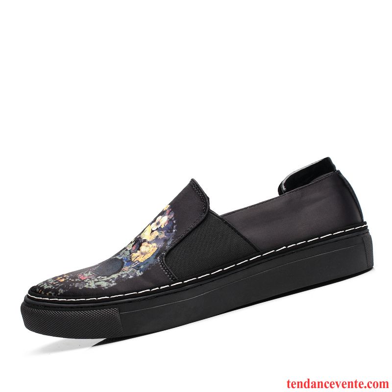 Mocassin Vernis Noir Homme Printemps Style Chinois Homme Paresseux Imprimé Slip-on Décontractée Toile Respirant Tendance Rose Pas Cher