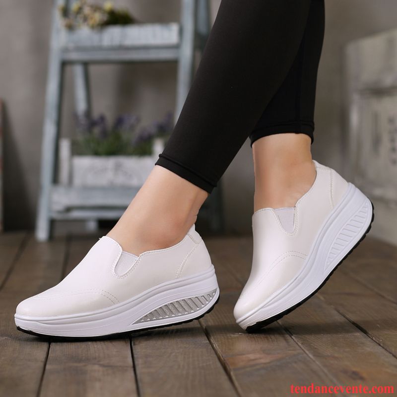 Mocassin À Picot Wedges Sport L'automne Décontractée Chaussures De Voyage Talons Compensés Printemps Semelle Épaisse Femme Blanc Argent