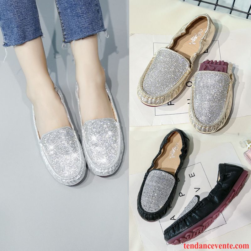 Mocassins D Été Femme Imitation Strass Bout Rond Taillissime Derbies Femme Tous Les Assortis Argent Plates Enceintes Été