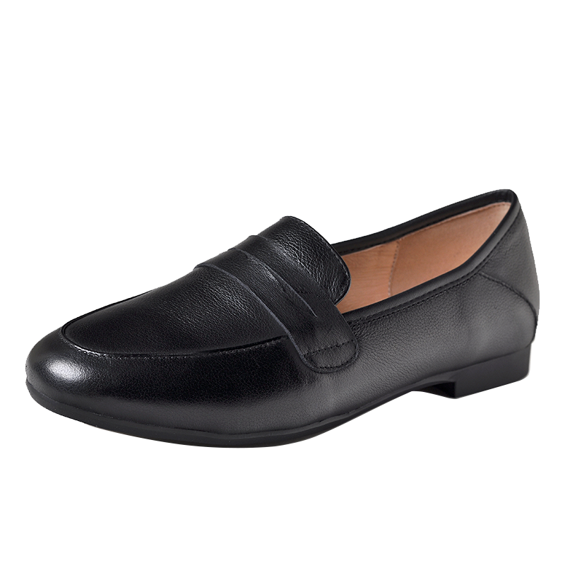 Mocassins Femme Dame Plates Bout Rond Derbies Cuir Véritable Angleterre Noir