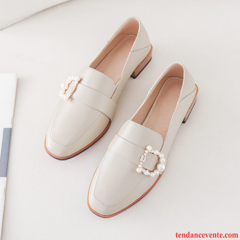 Mocassins Femme Derbies Tous Les Assortis Printemps L'automne Tête Carrée Slip-on Blanc