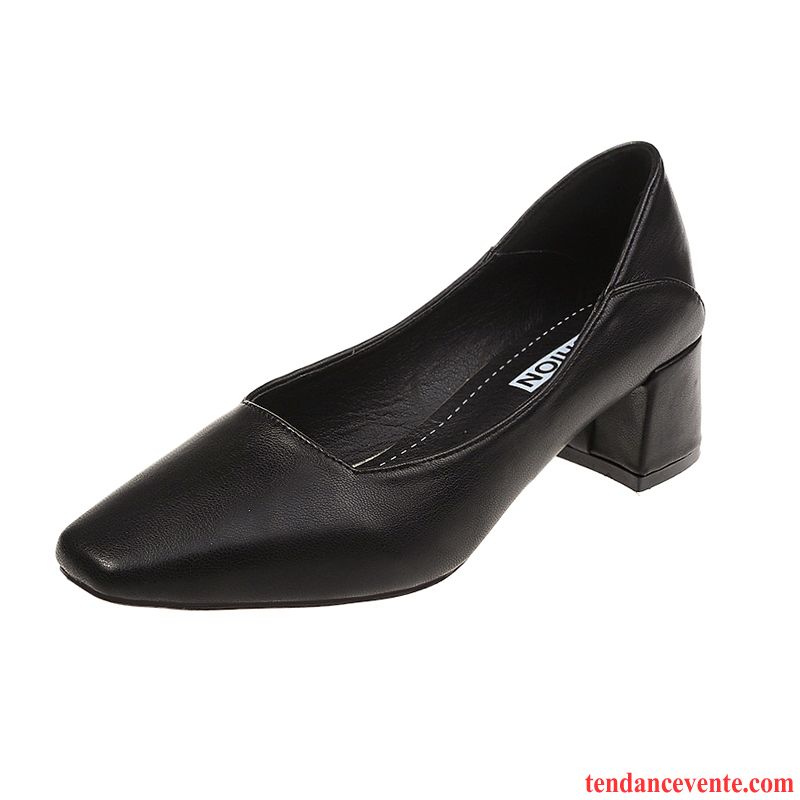 Mocassins Femme Mode Épais Paresseux Tous Les Assortis Talons Hauts Simple Noir Clair