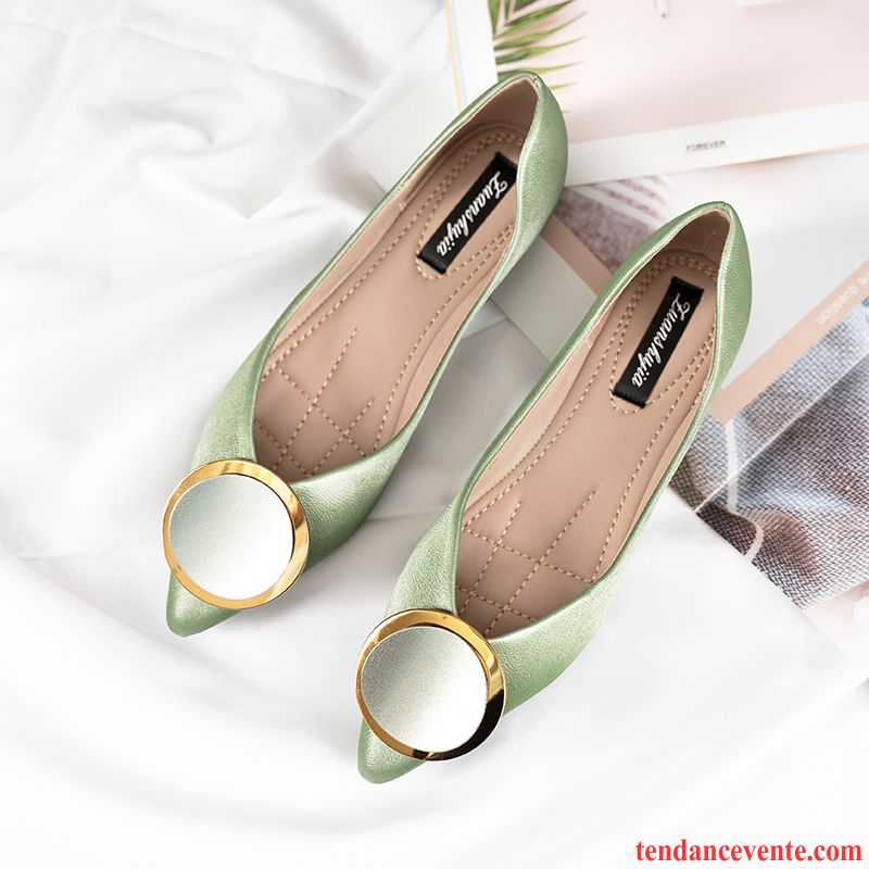 Mocassins Femme Plates Derbies Printemps Pointe Pointue Épais Tous Les Assortis Vert Clair