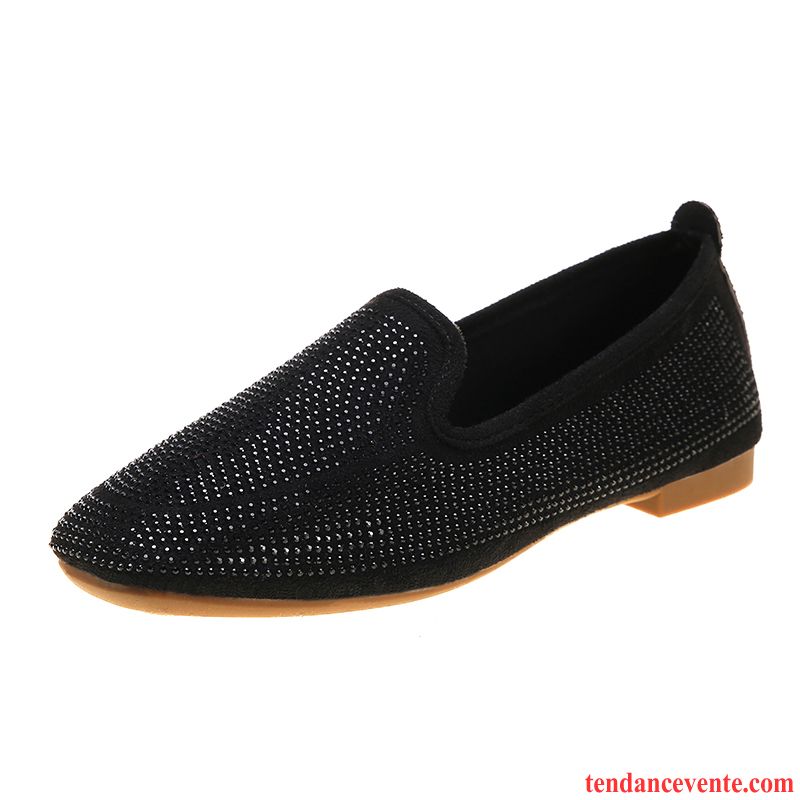 Mocassins Femme Rétro Plates Slip-on Printemps L'automne Angleterre Noir