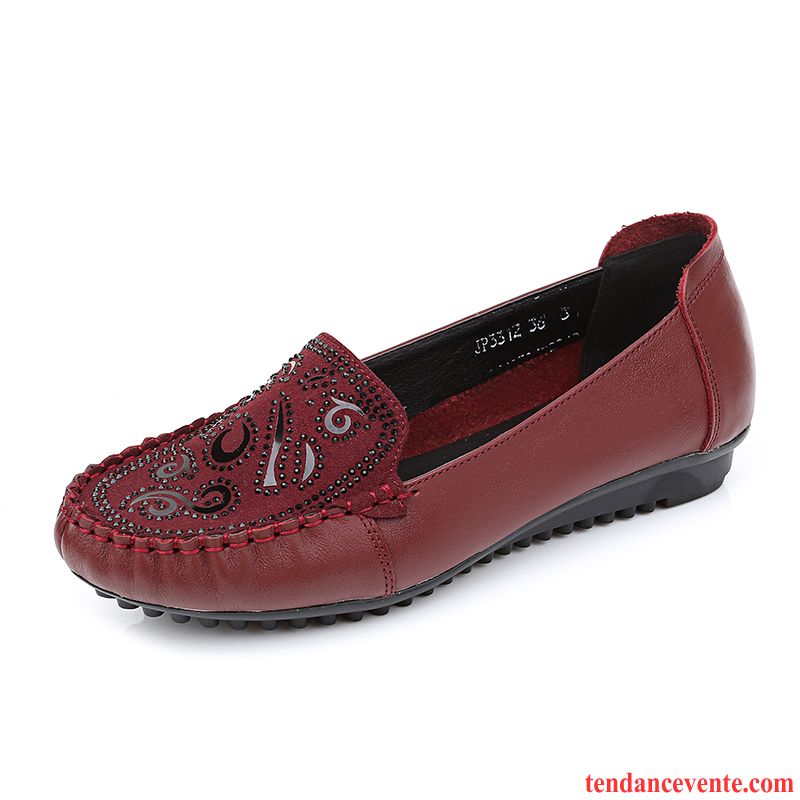 Mocassins Femme Semelle Doux L'automne Taillissime En Cuir Cuir Véritable Derbies Bordeaux