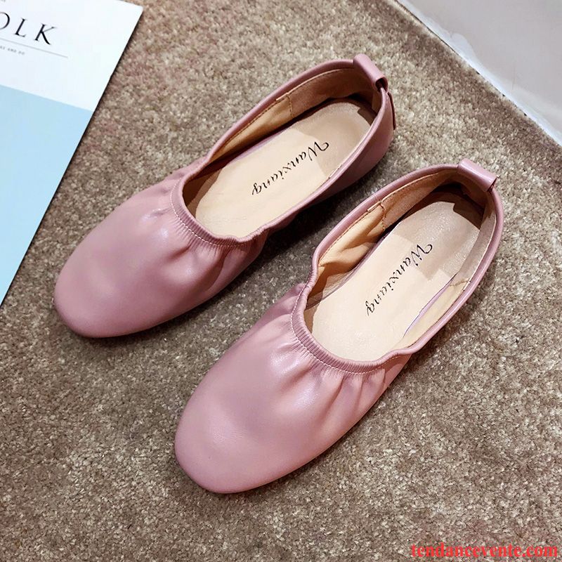 Mocassins Femme Semelle Doux Été Confortable En Cuir Plates L'automne Rouge Rose