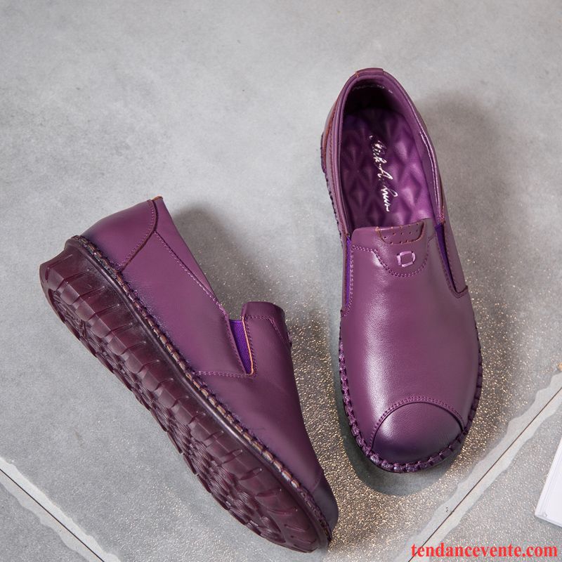 Mocassins Femme Soldes Derbies Femme Semelle Doux Antidérapant L'automne Semelle Oxford Violet Printemps Plates Cuir Cuir Véritable Dame Azur