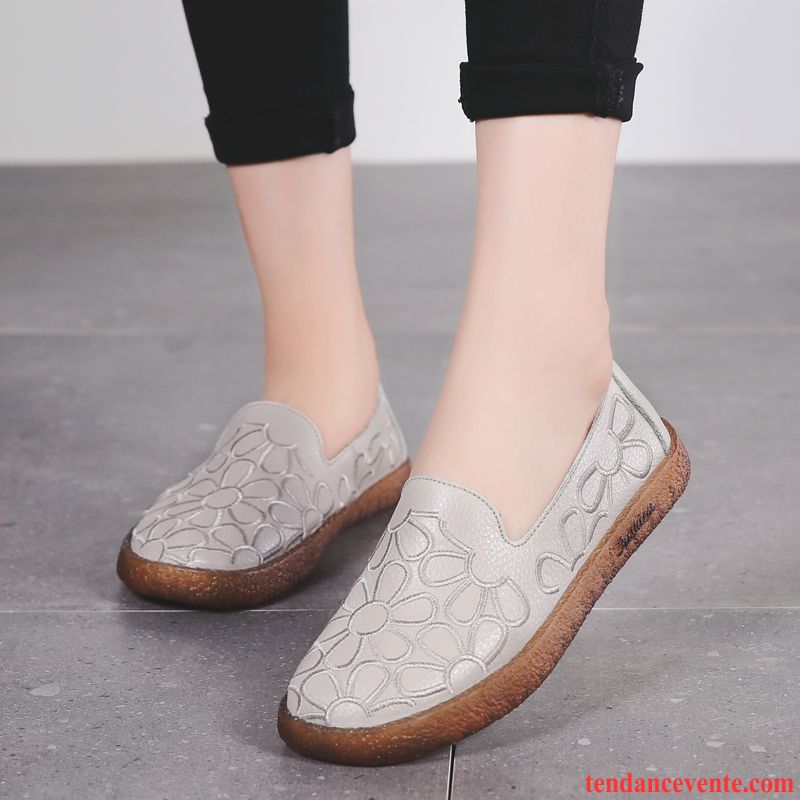 Mocassins Femme Tous Les Assortis Derbies Cuir Véritable Décontractée L'automne Slip-on Gris