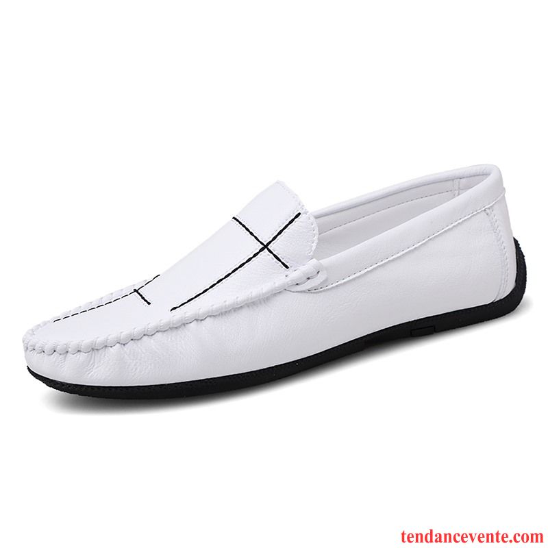 Mocassins Homme Angleterre Tous Les Assortis Paresseux Tendance Été Slip-on Blanc