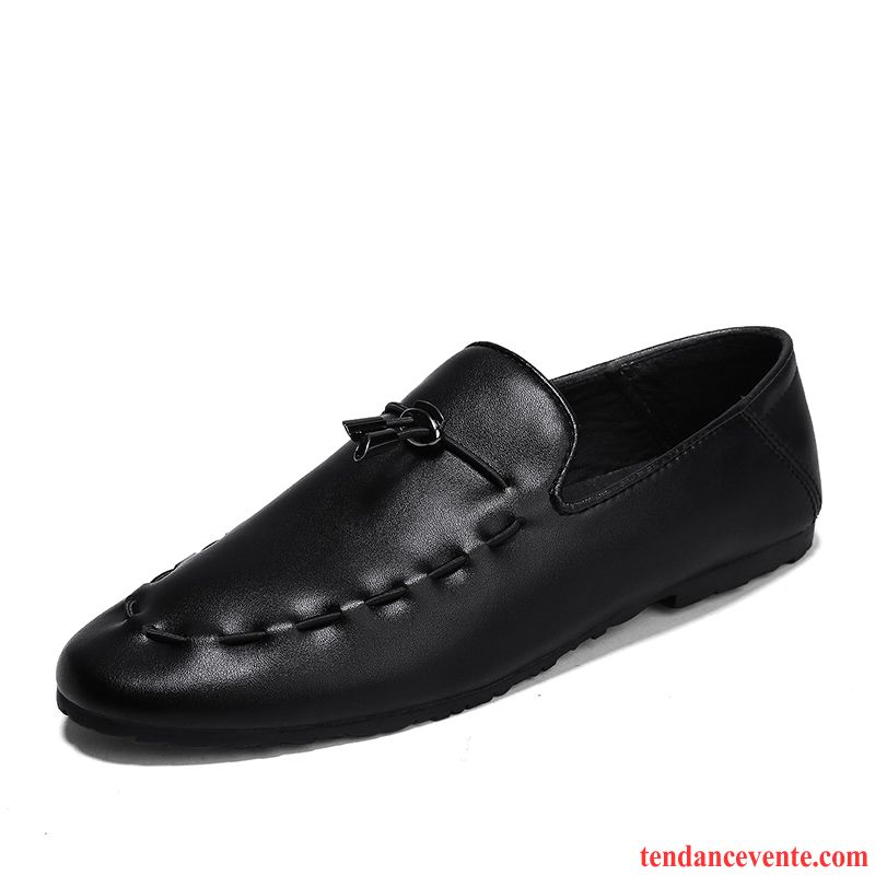 Mocassins Homme Cuir Véritable Derbies Tendance Personnalité Paresseux Tous Les Assortis Noir