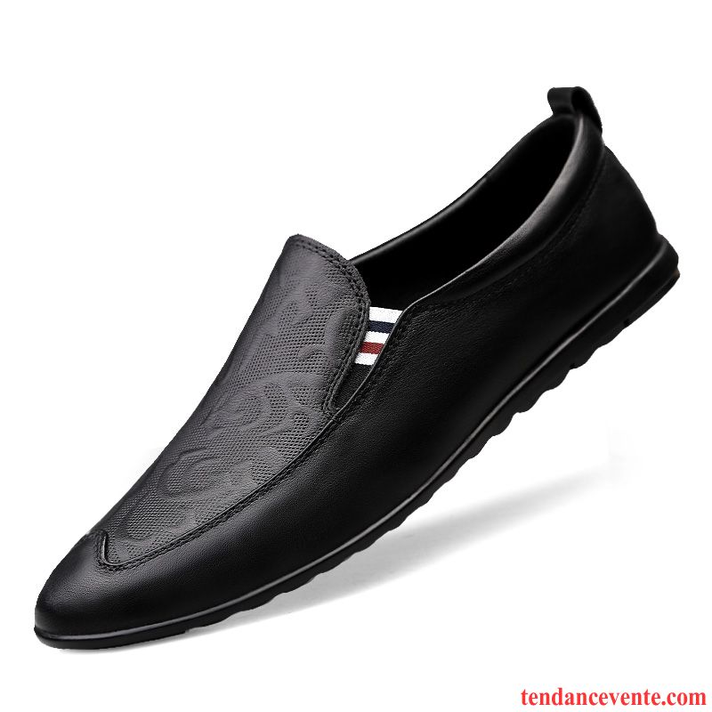 Mocassins Homme Cuir Véritable Semelle Doux Derbies L'automne Jeunesse Décontractée Blanc Noir