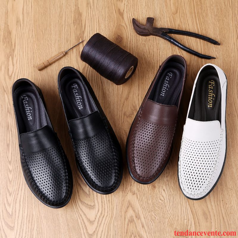 Mocassins Homme Cuir Véritable Semelle Doux Derbies Respirant Tendance Décontractée Noir