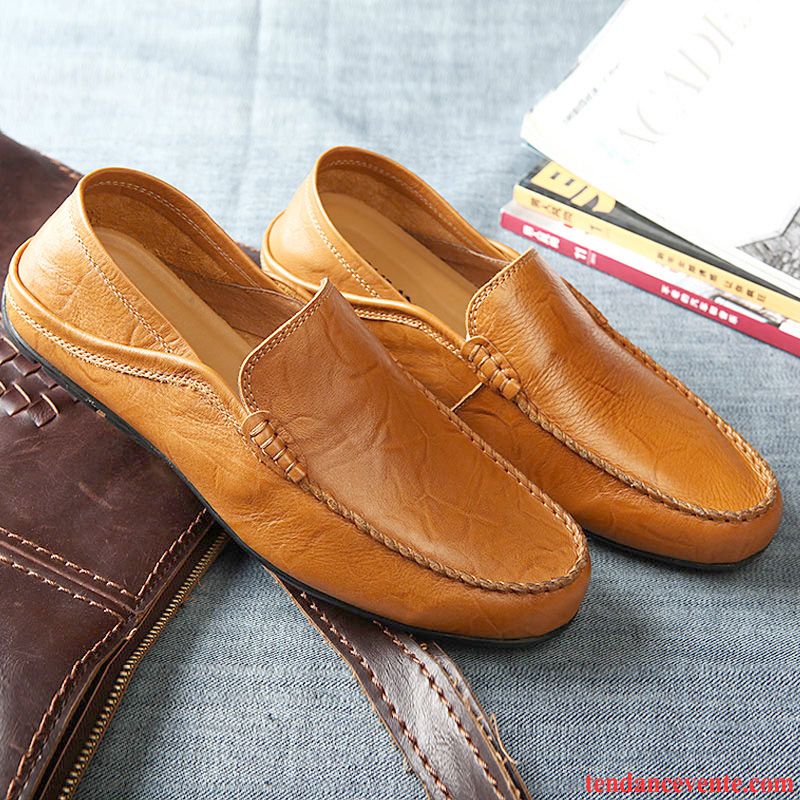 Mocassins Homme Cuir Véritable Semelle Doux Personnalité Décontractée Slip-on Derbies Brun