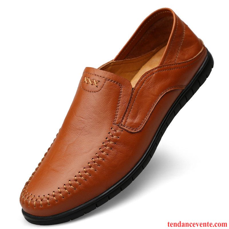 Mocassins Homme Cuir Véritable Tendance Paresseux Décontractée En Cuir Printemps Marron