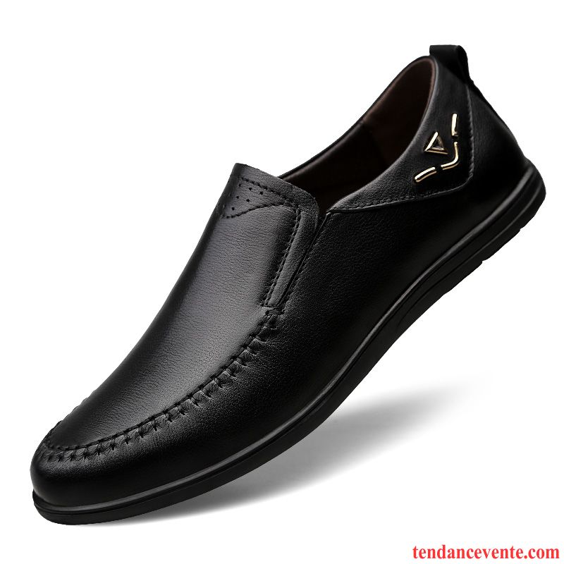 Mocassins Homme Cuir Véritable Été Printemps Paresseux Derbies Décontractée Noir