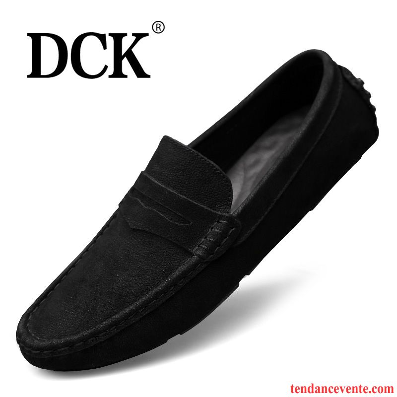 Mocassins Homme Derbies Cuir Véritable Printemps Décontractée Délavé En Daim Semelle Doux Noir