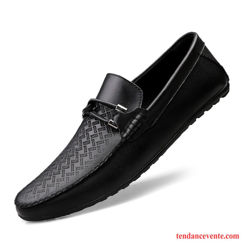 Mocassins Homme Derbies Décontractée Cuir Véritable Semelle Doux L'automne Angleterre Noir