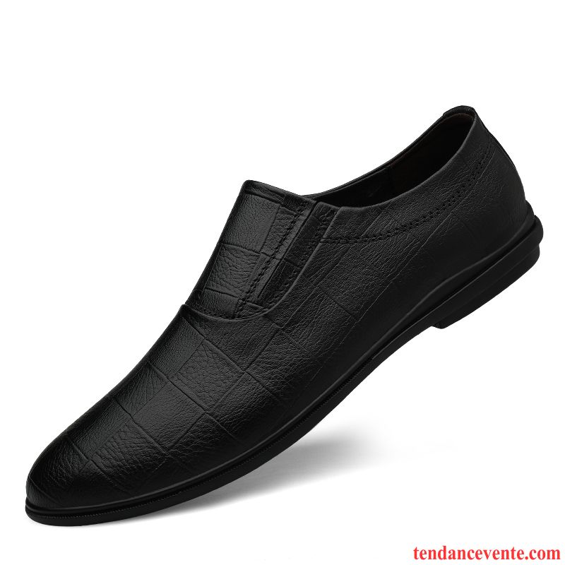 Mocassins Homme Derbies Printemps Dessus Cuir Entreprise Cuir Véritable Paresseux Noir