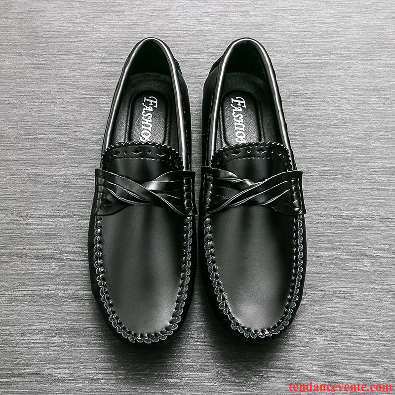 Mocassins Homme Derbies Tendance Décontractée Personnalité Cuir Véritable Paresseux Noir Rouge