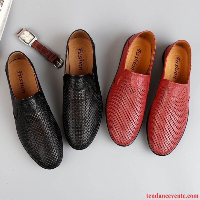 Mocassins Homme Décontractée Derbies Creux Guipure Taillissime Cuir Véritable Respirant Rouge