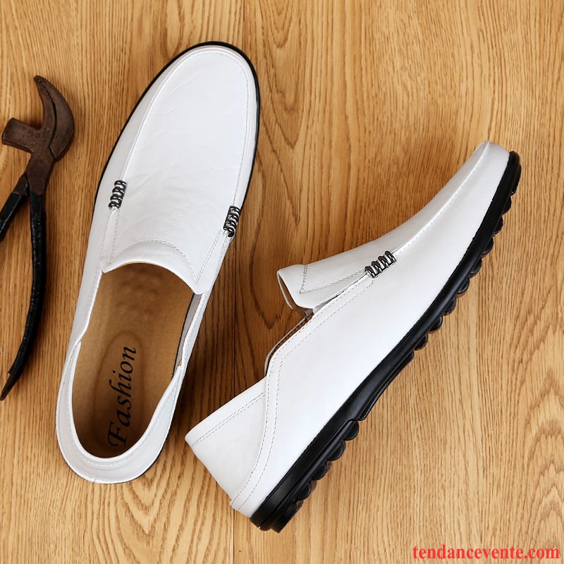 Mocassins Homme Décontractée Printemps Slip-on Cuir Véritable Paresseux Derbies Blanc