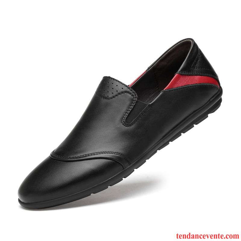 Mocassins Homme Décontractée Été Cuir Véritable Slip-on Adolescent Derbies Noir