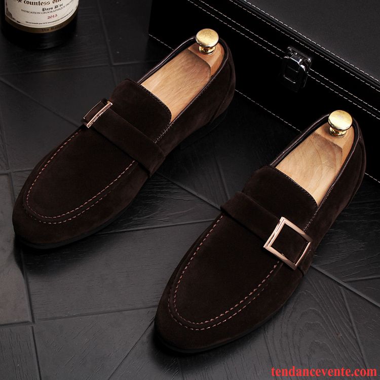 Mocassins Homme Paresseux Augmenté Derbies Pointe Pointue Cuir Suédé Marron