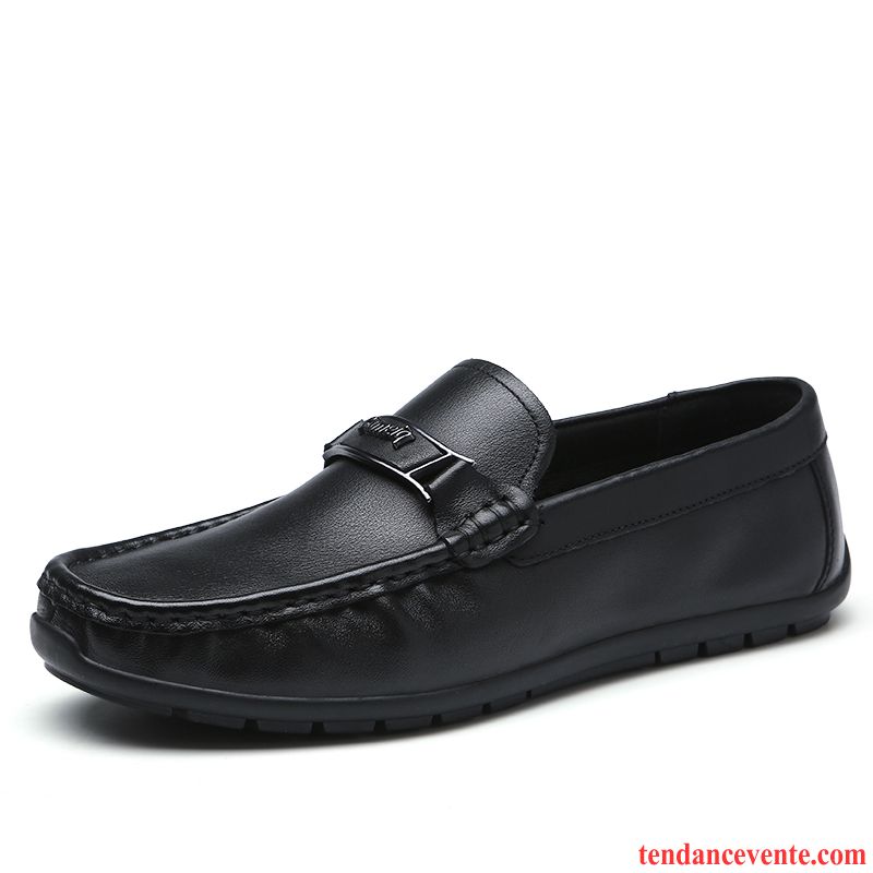 Mocassins Homme Paresseux Cuir Véritable Slip-on Décontractée Tendance Printemps Noir