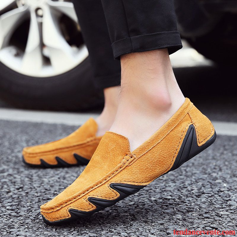 Mocassins Homme Personnalité Paresseux Printemps Tous Les Assortis Angleterre Cuir Véritable Jaune Marron