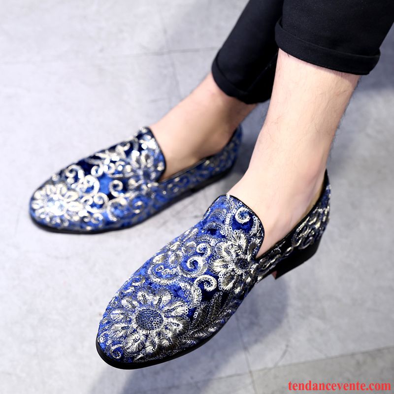 Mocassins Homme Printemps Populaire Tendance Derbies Broderie Mode Bleu