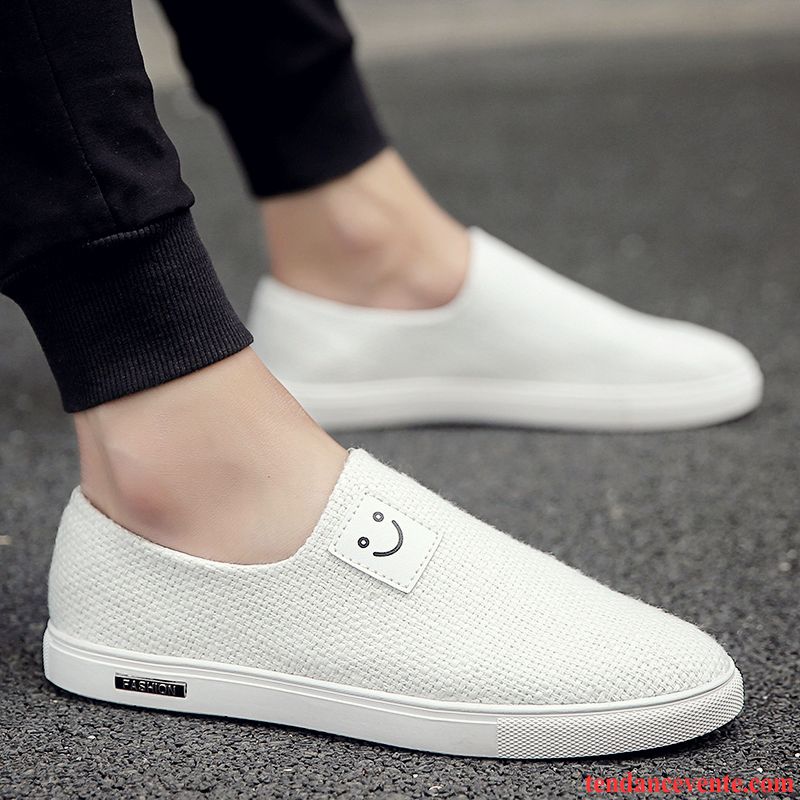 Mocassins Homme Respirant Tendance Slip-on Paresseux Chaussures En Tissu Décontractée Blanc