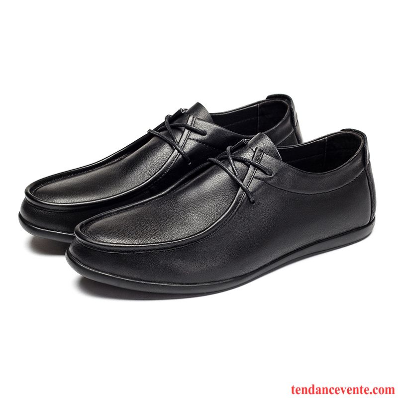 Mocassins Homme Semelle Doux Cuir Printemps Dessus Cuir Tendance Derbies Noir