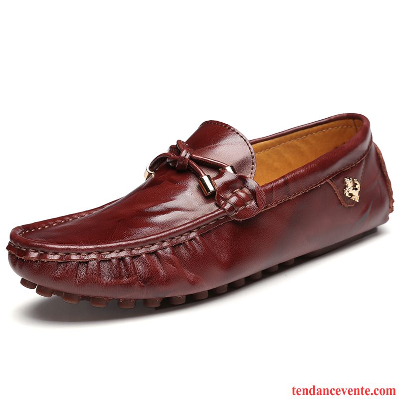 Mocassins Homme Tous Les Assortis Cuir Véritable Derbies Paresseux Tendance Respirant Rouge