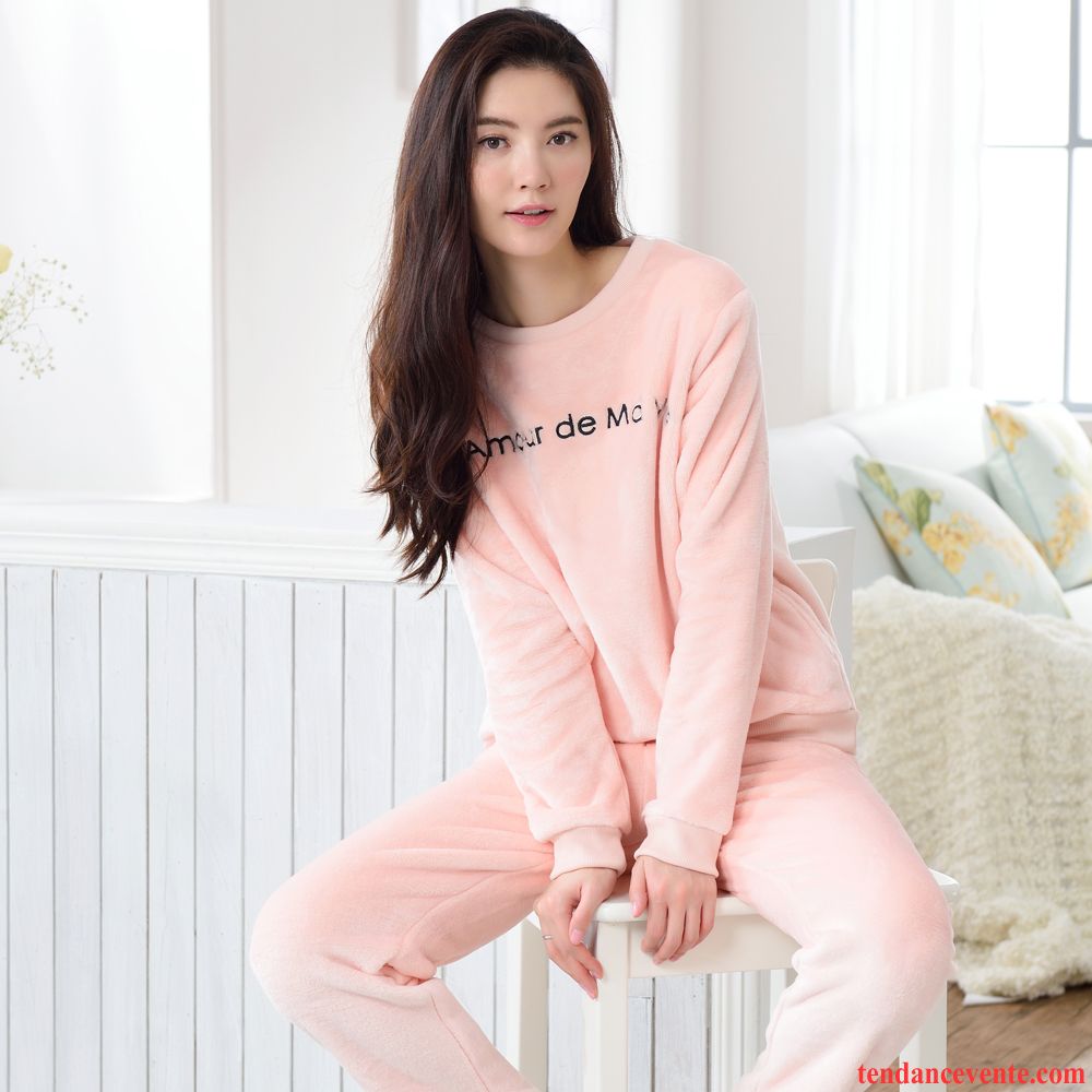 Mode Pyjamas Femme Ensemble Femme Hiver Longues L'automne Lettre Décontractée Chauds Renforcé