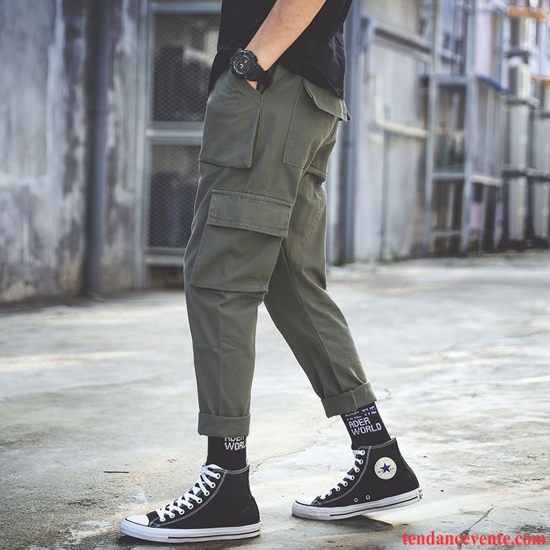 Pantalon Cargo Homme Baggy Hiver L'automne Tendance Plus De Velours Pantalons Vert