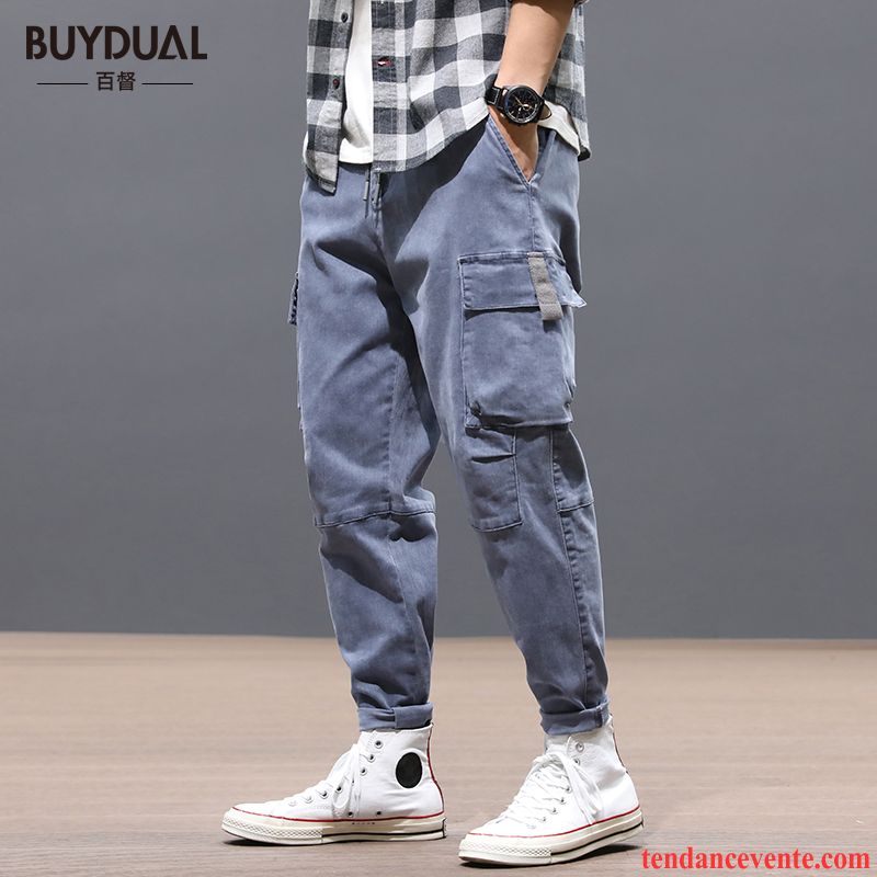 Pantalon Cargo Homme Harlan Bureau Baggy Été Tendance Taillissime Bleu Rouge