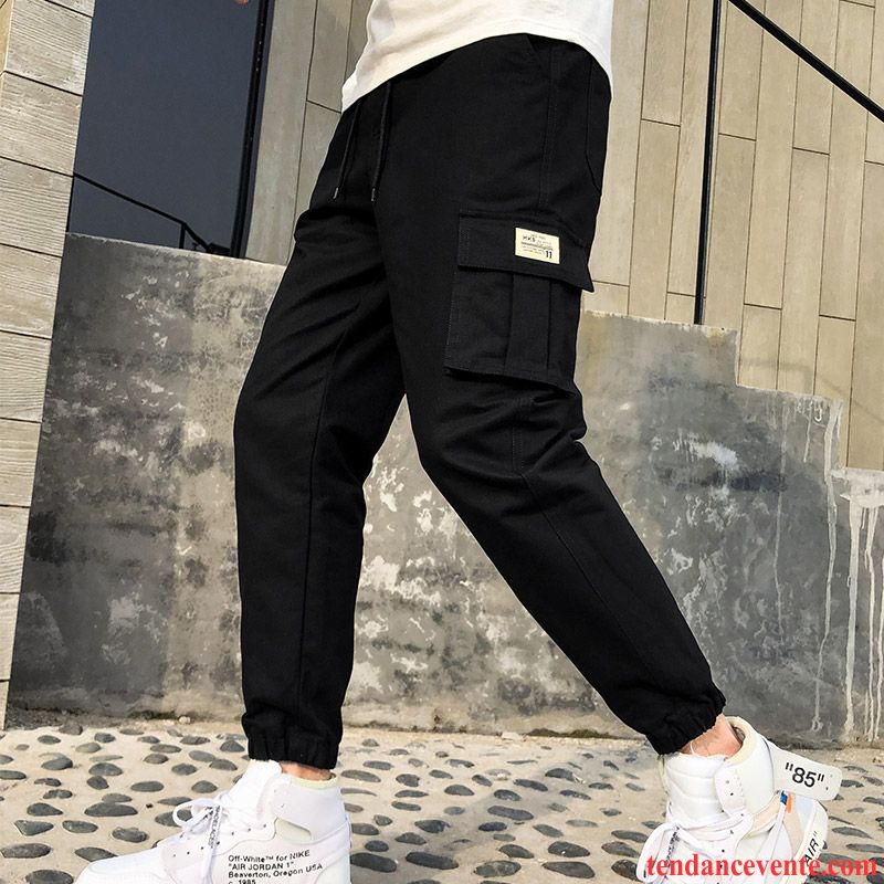 Pantalon Cargo Homme Tendance Légère Pantalons Jambe Droite Bureau Été Noir