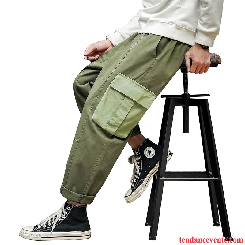 Pantalon Cargo Homme Tendance Poche Taillissime Jambe Droite Décontractée Printemps Couleurs Mixtes Vert