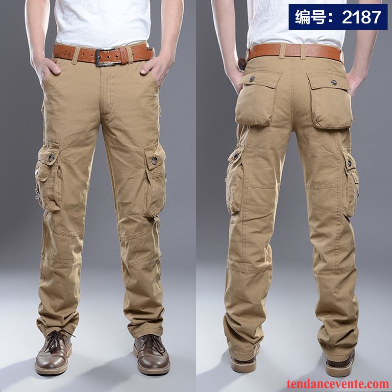 Pantalon D Ete Pour Homme Multi-poche Épais De Plein Air Homme Plus De Velours Baggy Pantalon Hiver Bureau Jambe Droite Sport