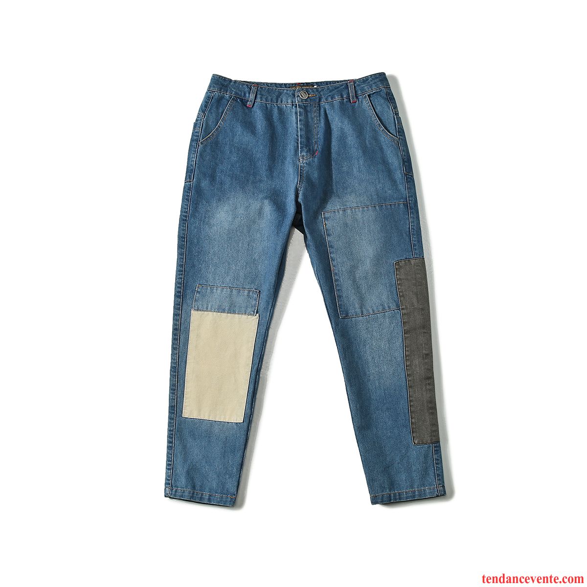 Pantalon Denim Homme Décontractée Delavé Homme Jeunesse Bleu Pièce Harlan Épissure Tendance