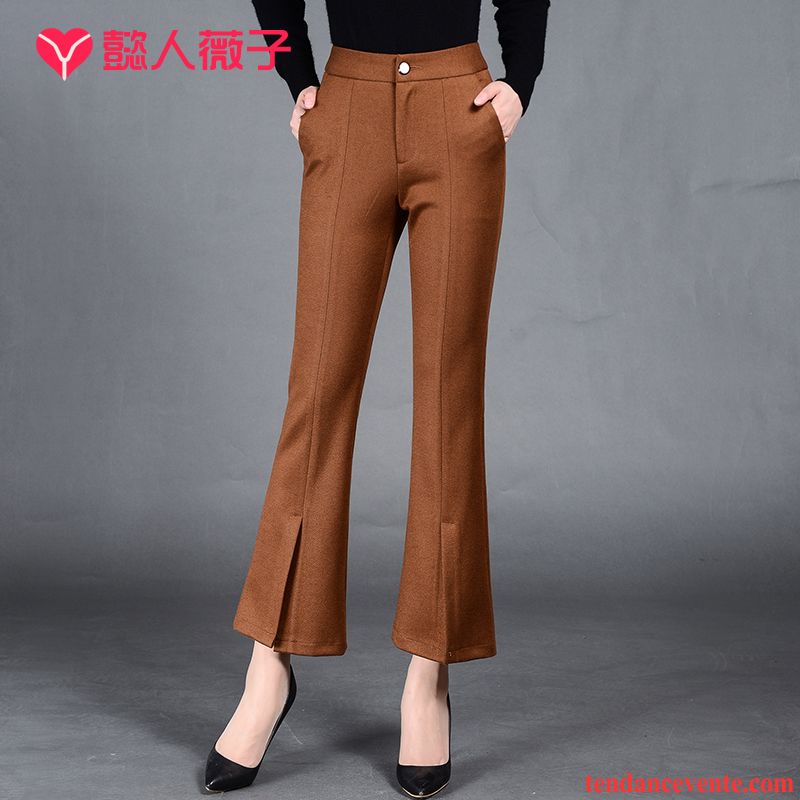 Pantalon Elasthane Femme Jean Évasé Mode Mince Noir Hiver Slim Femme L'automne De Laine Tendance Neuvième Pantalon Légèrement Crème